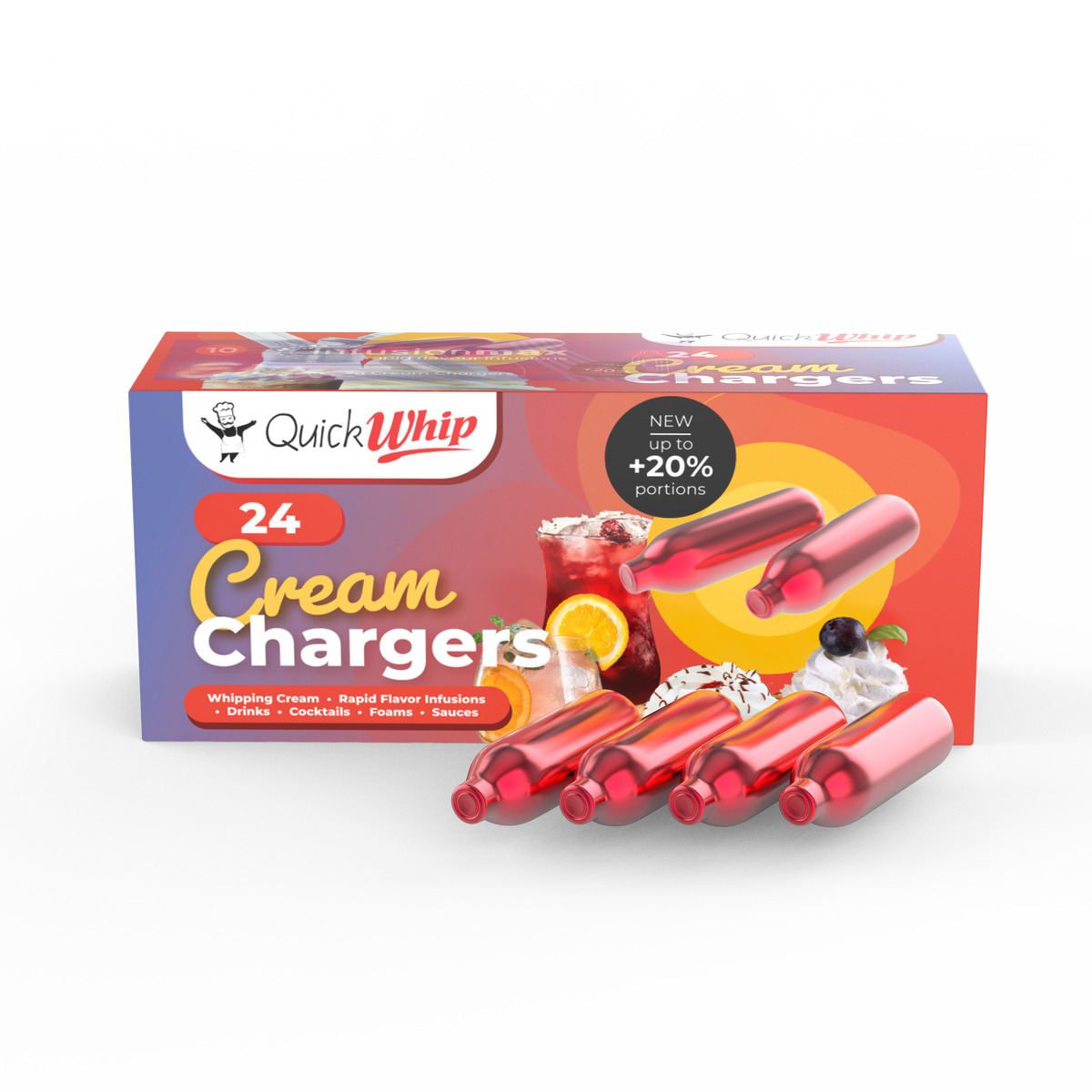 QuickWhip PRO 9g!  N2O Cream Chargers - 24 Packs