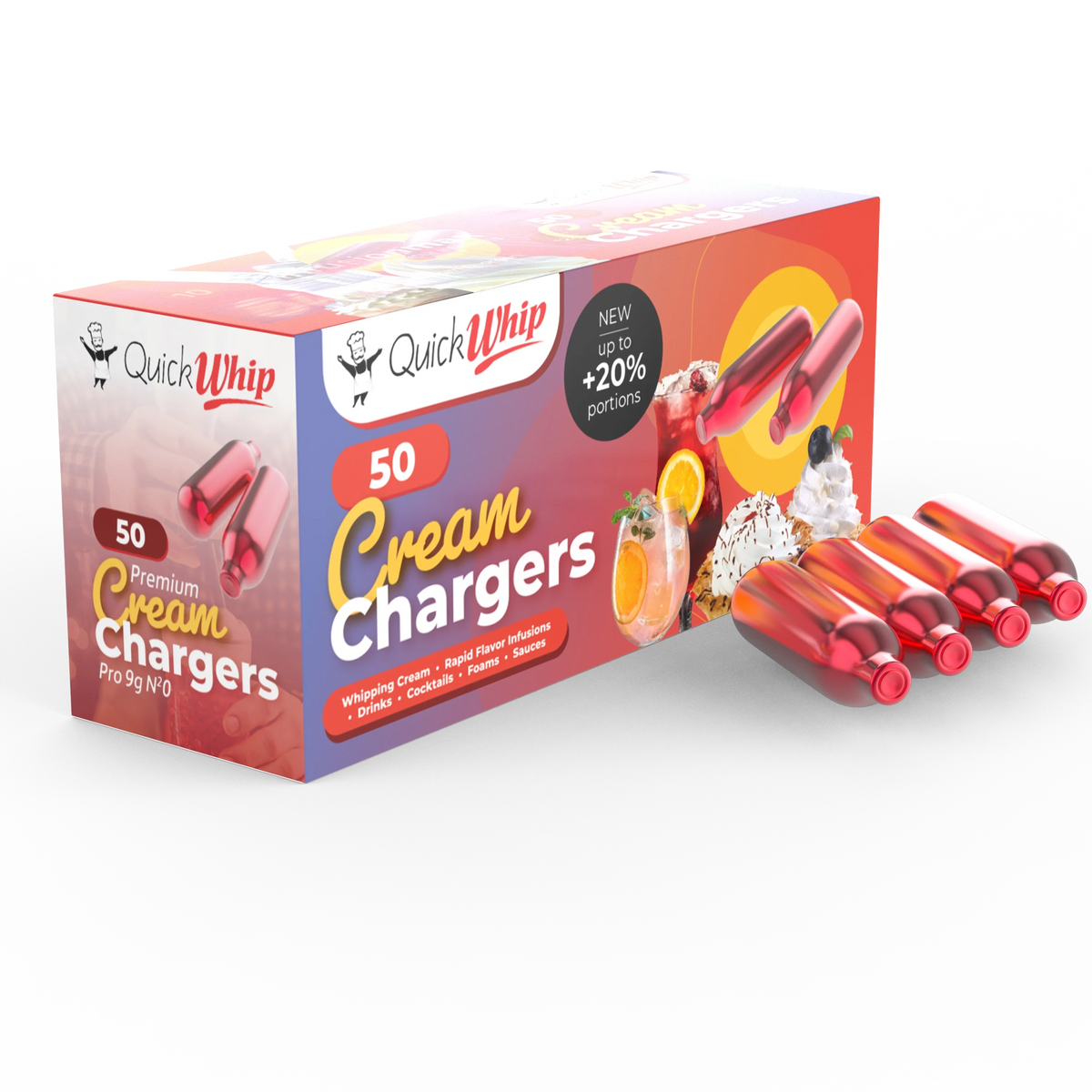 QuickWhip PRO 9g! N2O Cream Chargers - 50 Packs