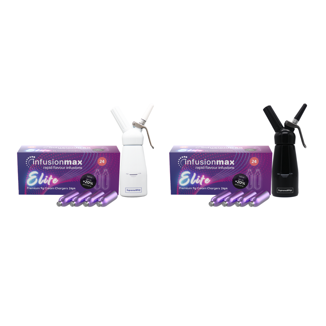 InfusionMax Elite 24-Pack 9g Cream Chargers + SupremeWhip 250ml Dispenser Bundle