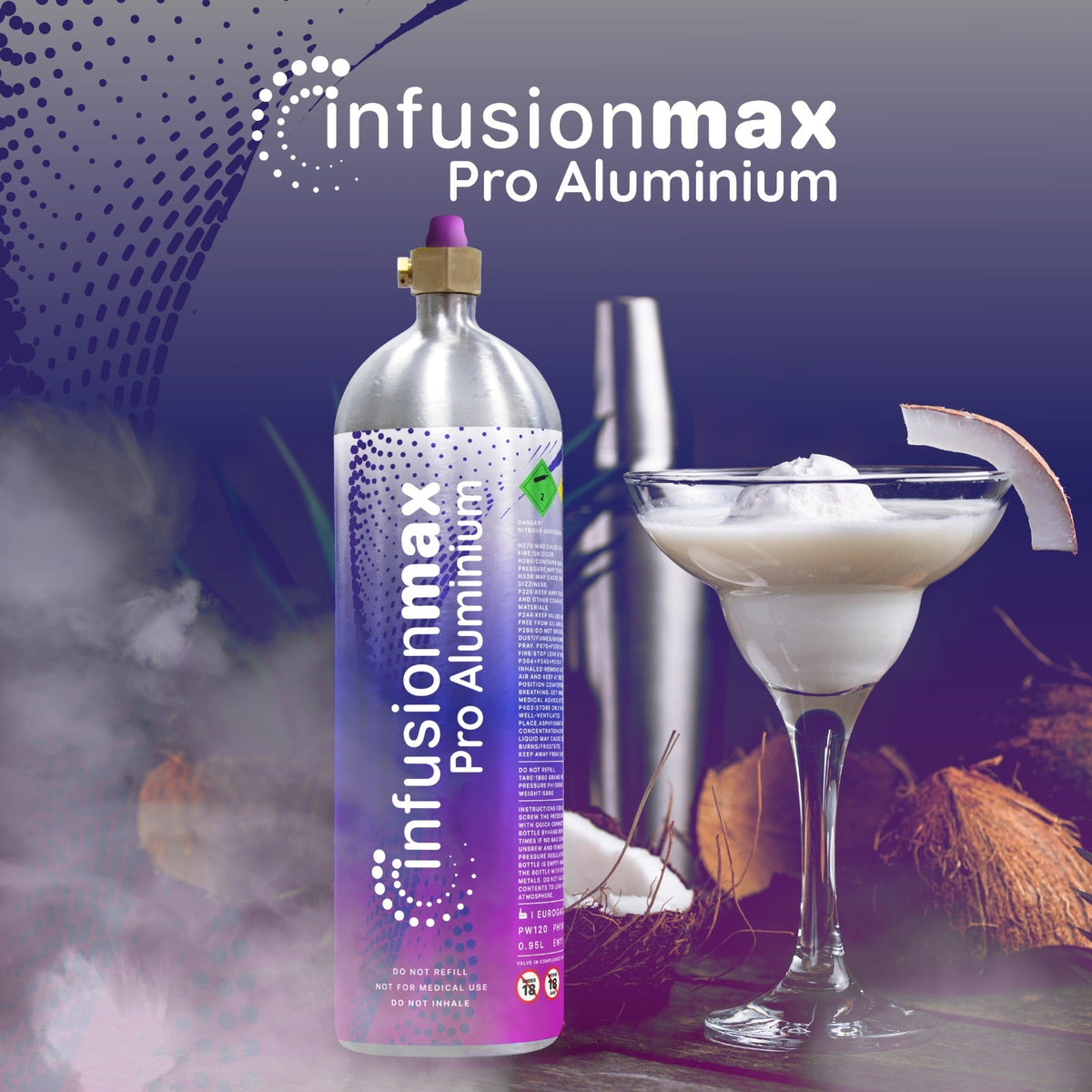InfusionMax 680g Pro Aluminum Whipped Cream Charger Canister - 1 Cylinder