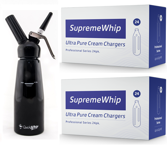 Starter Pack - SupremeWhip Cream Chargers – 24 Packs & QuickWhip 0.5L Black Dispenser