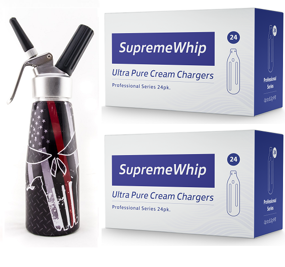Starter Pack - SupremeWhip Cream Chargers – 192 - (8 x 24 Packs)  & 0.5L Skull Print Dispenser