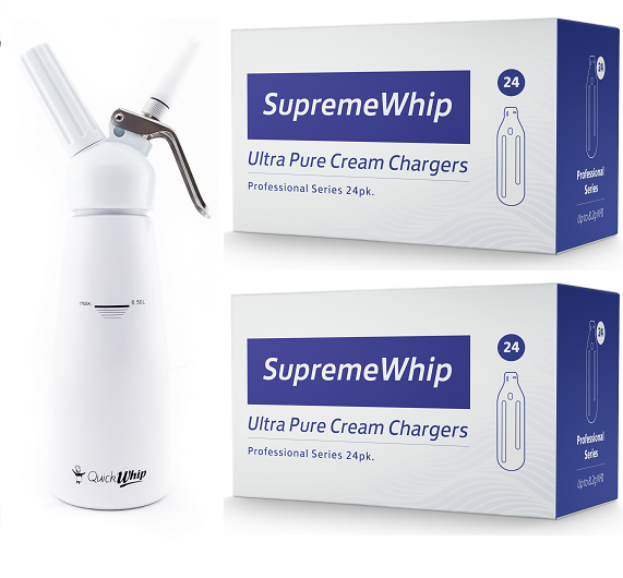 Starter Pack - SupremeWhip Cream Chargers – 600 - (25 x 24 Packs)  & 0.5L White Dispenser
