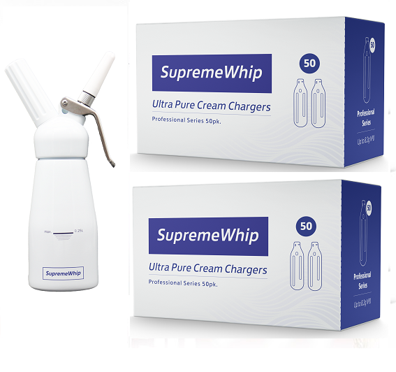 Starter Pack - SupremeWhip Cream Chargers – 600 - (12 x 50 Packs)  & 0.25L White Dispenser